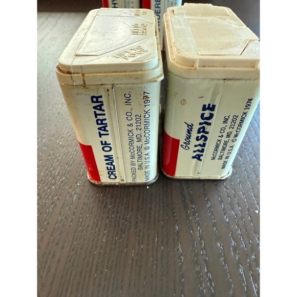 Vintage McCormick Spice‎ Tins Alum Thyme Allspice Cream of Tartar Red & White - Picture 7 of 8